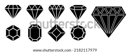set of diamond outline icon or diamond gems crystal symbols or jewelry gemstone isolated.