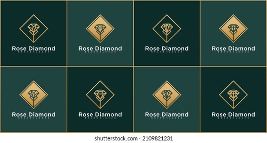 Conjunto de colección de plantillas de diseño de logotipo de Diamond y Flor de rosa para su empresa Vector Premium