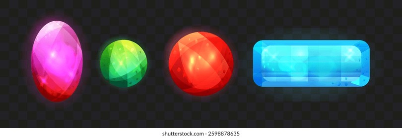 Set of diamond and sapphire gem with shine. Vector illustration