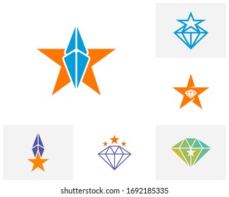 Set of Diamond star logo design vector template, Creative Diamond logo concept