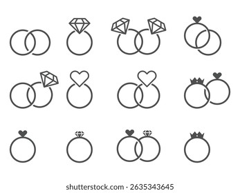 set of diamond studded engagement rings design, vector, isolated on transparent background