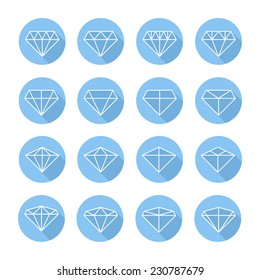 Set of diamond web icons,symbol,sign in flat style. Diamonds collection. Elements for design. Vector illustration.