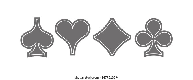 Set diamonds, clovers, hearts, spades Playing card suits icons template gray editable. High quality shape Playing card suit symbol pictogram for web design or mobile app isolated on white background
