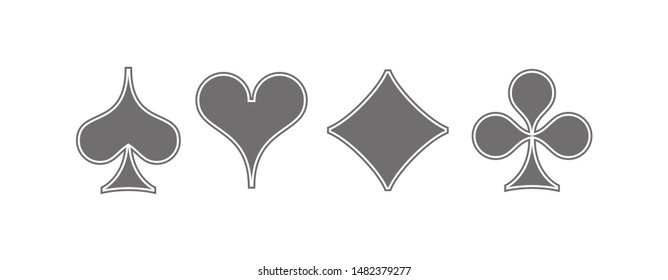 Set diamonds, clovers, hearts, spades Playing card suits icons template gray editable. High quality shape Playing card suit symbol pictogram for web design or mobile app isolated on white background
