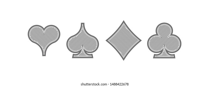 Set diamonds, clovers, hearts and spades Four Playing card suits line icons template. High quality outline Playing card suit symbol pictogram for web design or mobile app isolated on white background