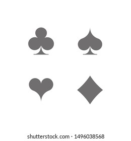 Set diamonds, clovers, hearts, spades Playing card suits icons template gray editable. High quality shape Playing card suit symbol pictogram for web design or mobile app isolated on white background