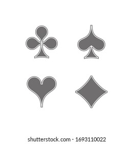 Set diamonds, clovers, hearts, spades Playing card suits icons template gray editable. High quality shape Playing card suit symbol pictogram for web design or mobile app isolated on white background