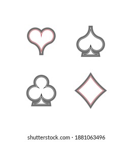Set diamonds, clovers, hearts and spades Four Playing card suits line icons template. High quality outline Playing card suit symbol pictogram for web design or mobile app isolated on white background