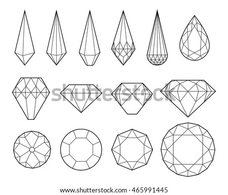 Set of diamonds and crystals isolated on white