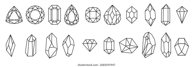 set diamonds crystals vector illustration