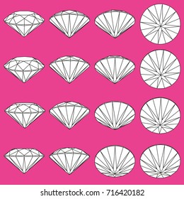 Set of diamonds from different angles. Brilliant cut.