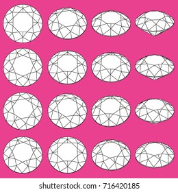 Set of diamonds from different angles. Brilliant cut.