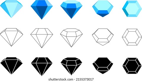 Conjunto de diamantes en diferentes ángulos. Opción de color, línea y relleno
