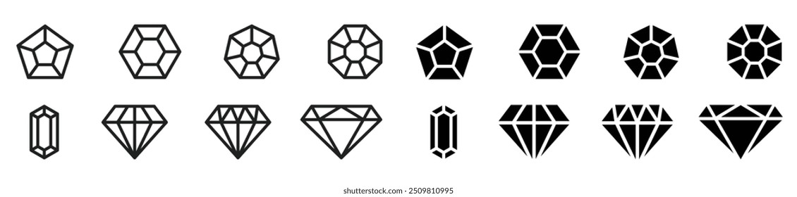 A set of diamonds in a flat style