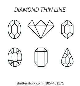 A set of diamonds in a flat style. Abstract black diamond collection icons. Linear outline sign. Vector icon logo design diamond