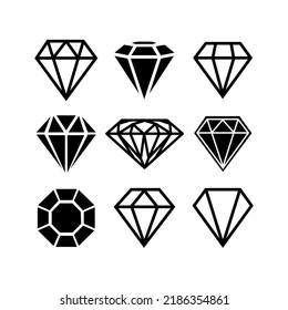 Un conjunto de diamantes en un estilo plano. Resumen de iconos de la colección de diamantes negros. Signo de contorno lineal. Diamantes de diseño del logotipo del icono del vector.