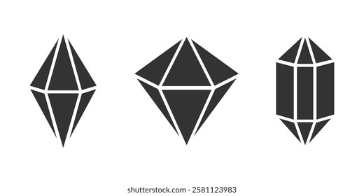 Set of diamonds in flat style. Abstract black diamond gemstone collection