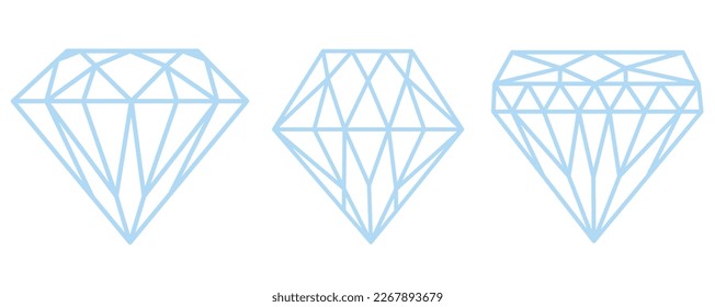 Conjunto de diamantes de estilo plano. Icono de contorno lineal. Diversas formas de corte de diamantes. Diseño del logotipo de joyería.Gemstone, ilustración del logotipo.