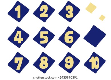 Set of diamonds and hand-drawn illustrations of numbers from one to ten