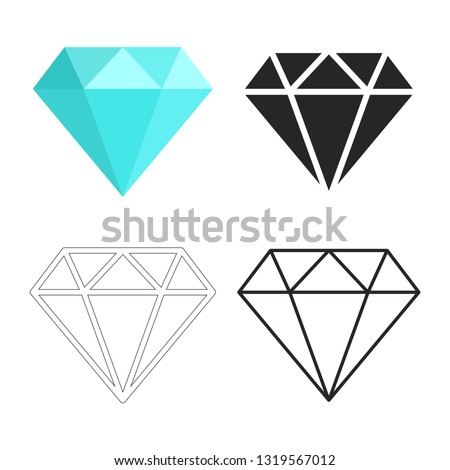 Set of diamonds icon. Linear outline sign. Blue, black and white diamond. Template design for corporate business logo, mobile or web app. Vector illustration