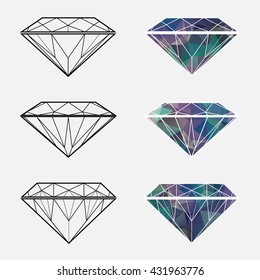 Set of diamonds icons with polygonal design.
