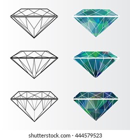Set diamonds icons with polygonal design.