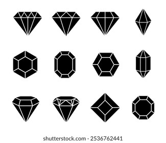 Conjunto de línea de diamantes en un estilo de iconos planos negros en un estilo minimalista lineal. 
