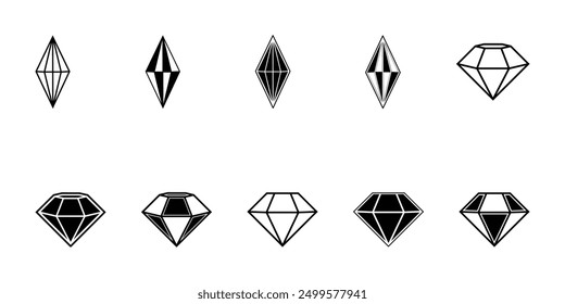 Conjunto de línea de diamantes en un estilo de iconos planos. Abstractas iconos de colección de diamante negro.