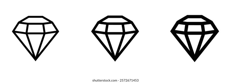 Set of diamonds line in a flat icons style. Diamond icon vector for elegant and modern branding design. Gemstone icon. Vector illustration.
