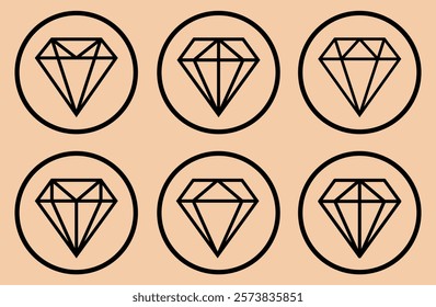 Set of diamonds line in a flat icons style. Abstract black diamond collection icons. Gemstone icons in a linear minimal style. Vector icon logo design diamonds. Set diamonds logo silhouette. EPS 10