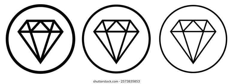 Set of diamonds line in a flat icons style. Abstract black diamond collection icons. Gemstone icons in a linear minimal style. Vector icon logo design diamonds. Set diamonds logo silhouette. EPS 10