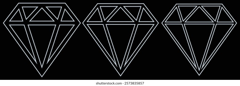 Set of diamonds line in a flat icons style. Abstract black diamond collection icons. Gemstone icons in a linear minimal style. Vector icon logo design diamonds. Set diamonds logo silhouette. EPS 10
