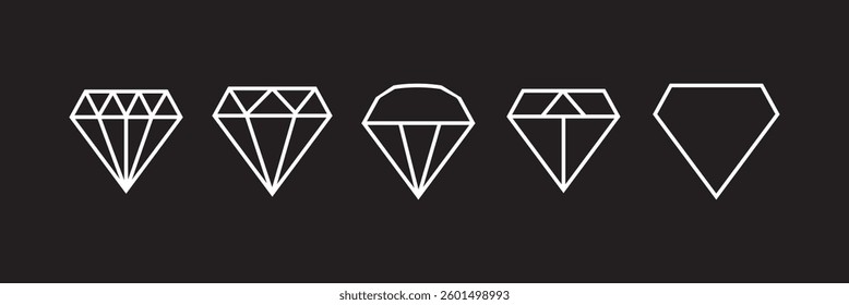 Set of diamonds line in a flat icons style. Abstract white diamond collection icons. Gemstone icons in a linear minimal style. Vector icon logo design diamonds.