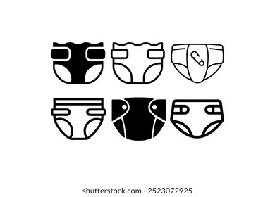 Set of diaper icons in black and white. Vector illustration design.