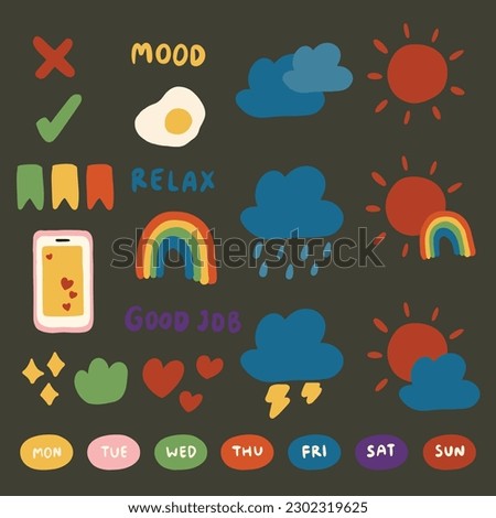 a set of diary sticker illustration 
