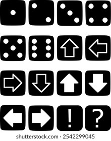 set of dice and arrow icons isolated on white background