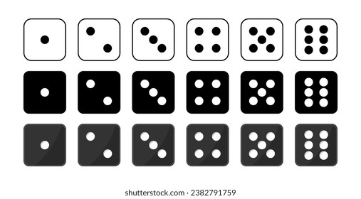 Set of dice for board games in black and white color. Vector illustration.