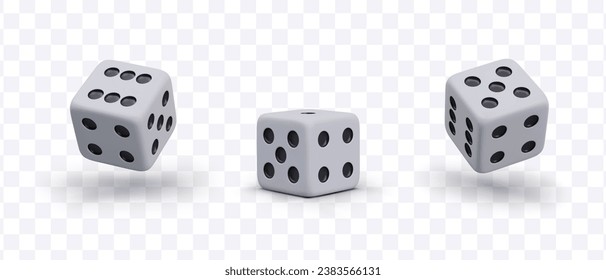 Set of dice. Different numerical values on surfaces. Isolated vector illustration. Equipment for casinos, gaming clubs. Gambling symbol. Accessory for board games