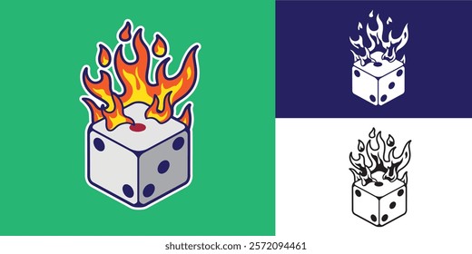 set of dice with flames good for sticker, logo, symbol, element design, etc