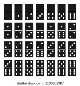 Set of dice for a game of dominoes. Collection 28 pieces. Black color. Full classic game dominoes Isolated on the white background. Vector illustration