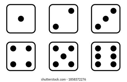 Set of Dice icon. Traditional die with six faces of cube marked with different numbers of dots or pips from 1 to 6. Simple flat style. Vector Illustration.
