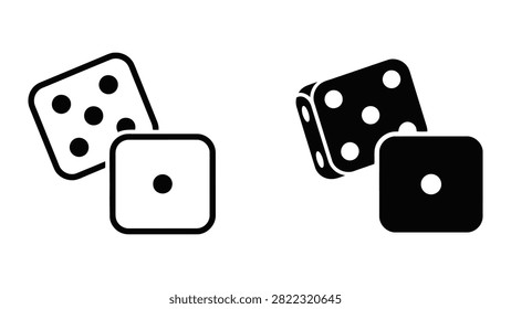 A set of dice icons featuring outline and solid styles for gambling, board games, and luck-based design projects.