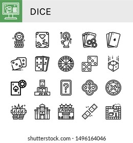 Set of dice icons such as Online casino, Poker chip, Pinball, Bet, Gambling, Poker, Dice, Dominoes, Roulette, Croupier, Card game, Jackpot, Casino, Board game , dice