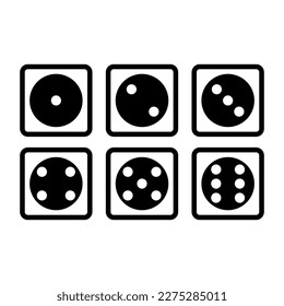 Set of dice in linear design from one to six. Traditional game die with marked with different numbers of dots or pips from 1 to 6