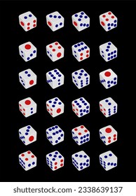Set of dice various viewpoints vector design in black background