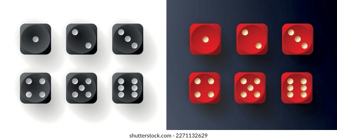 Set of dices in different colors. Vector