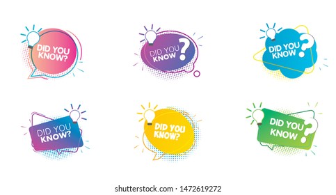 Set of did you know. Badge with megaphone icon label. Interesting facts speech bubbles, knowledge base label and social media faq banner. Vector illustration on white background. 