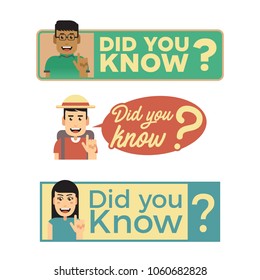 A set of did you know icon, badge or logo with additional flat design cartoon in vintage themed color