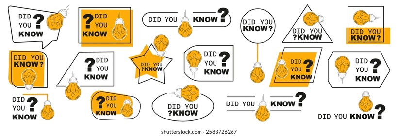 Set of did you know with light bulb in a flat design