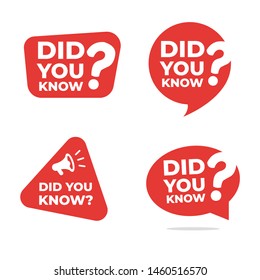 Set of did you know with red speech bubble and label